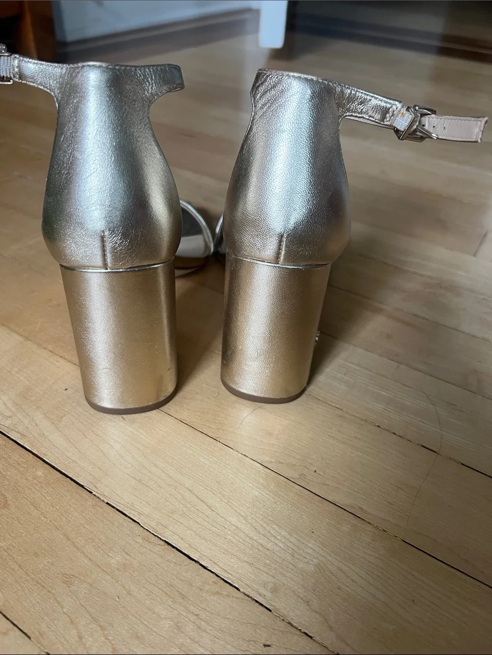Sam Edelman Metallic Rose Gold Block Heel Ankle-Strap Sandals